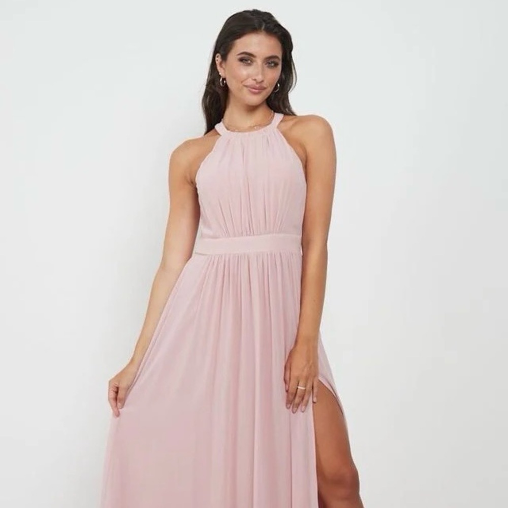 NWT Angel Eye Emily Halter Chiffon Full length Pink Dress